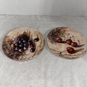 Lot/Set of 2 VTG Peasant Village Italian Pottery Hand Painted Cherries & Grapes
